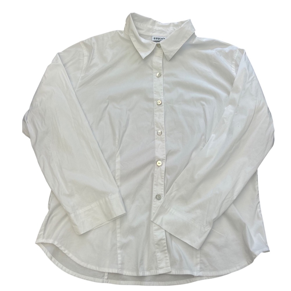 Chicos Design White Button Down Shirt Long Sleeve Cotton Blend Size 3 Large XL